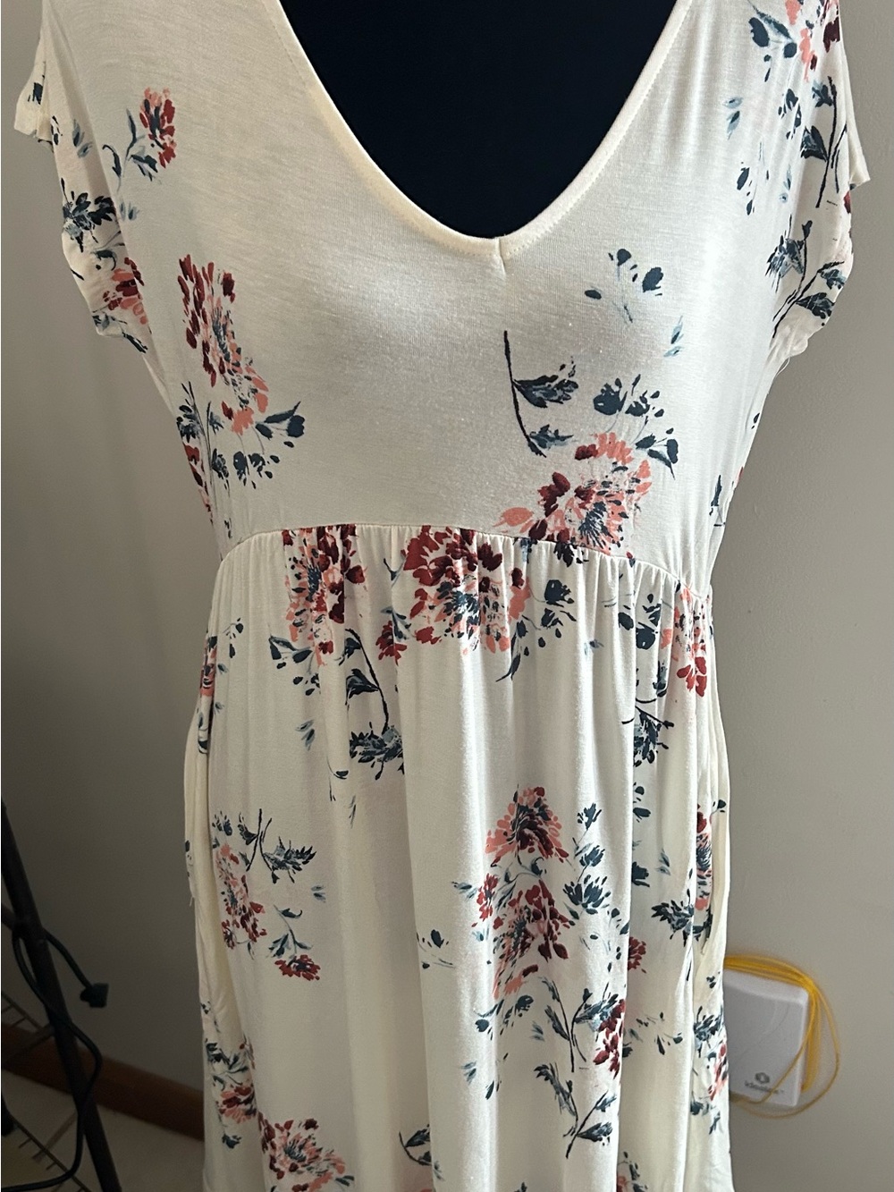 Maurices Cream Floral Mini Dress with Pink and Blue Prints